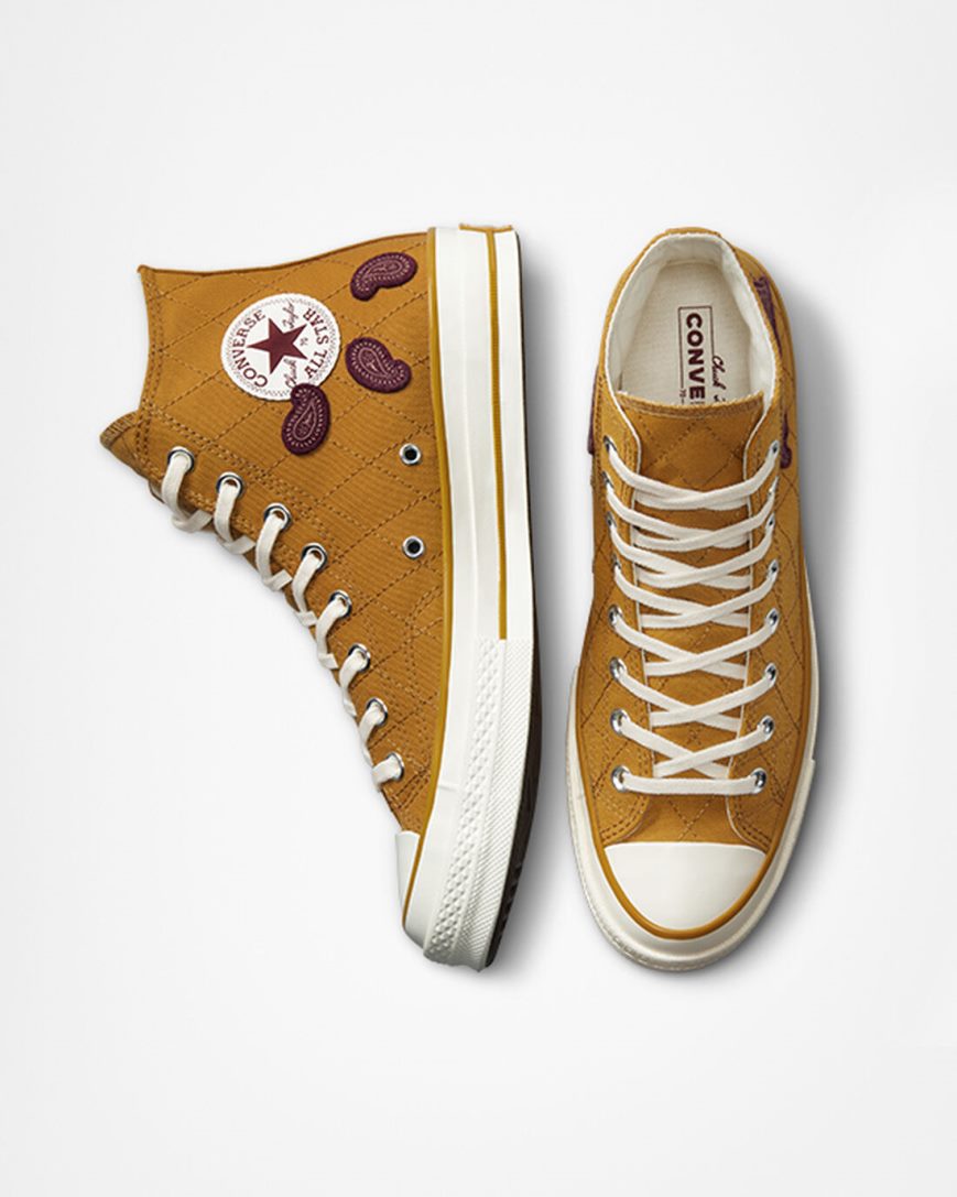 Women's Converse Chuck 70 Crafted Patches High Top Shoes Orange / Deep Burgundy | AU 16E83E